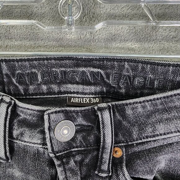 Mens American Eagle Airflex Slim Black Denim Jeans Distressed Size 26x28 - Picture 3 of 11